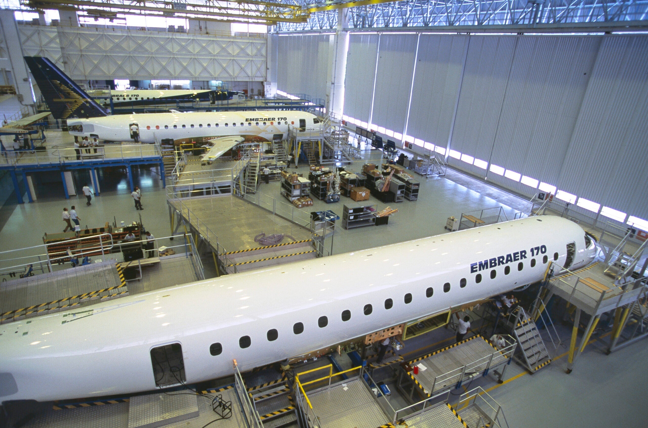 Embraer's E170 factory production line in Brazil.