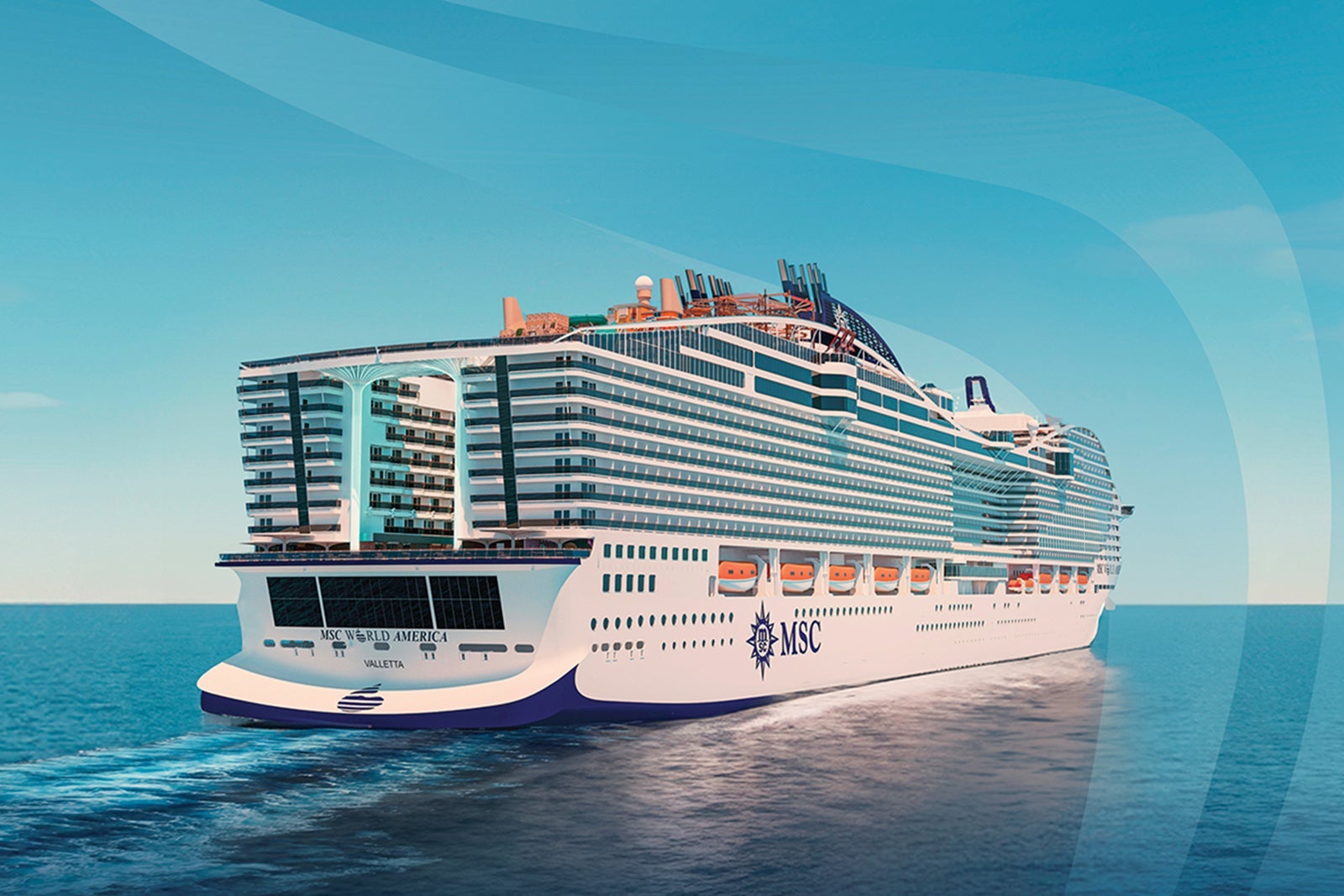 A rendering of a large cruise ship