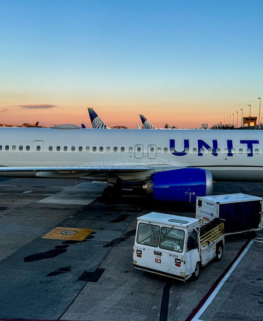 A United Airlines aircraft at Washington Dulles International Airport (IAD).