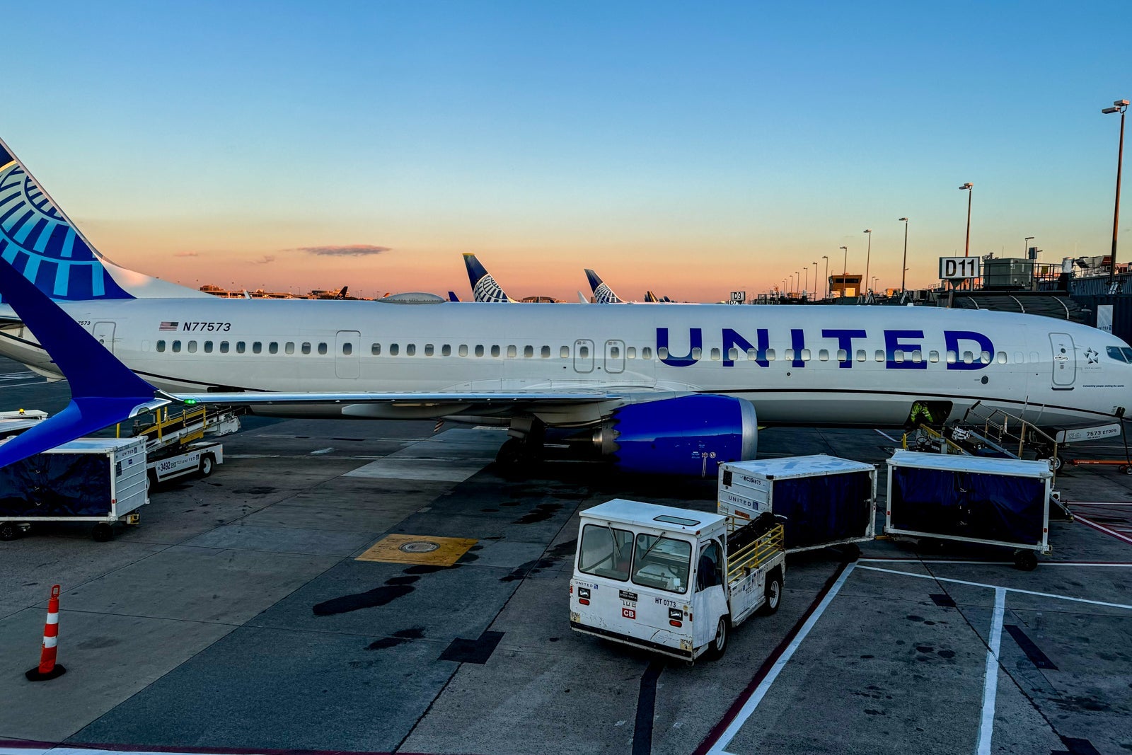 A United Airlines aircraft at Washington Dulles International Airport (IAD).