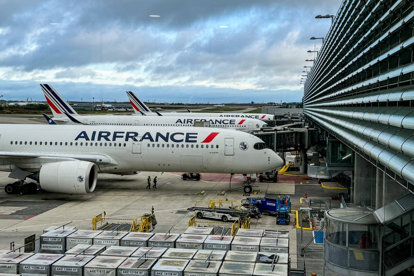 Air France jets at the gate in Paris.