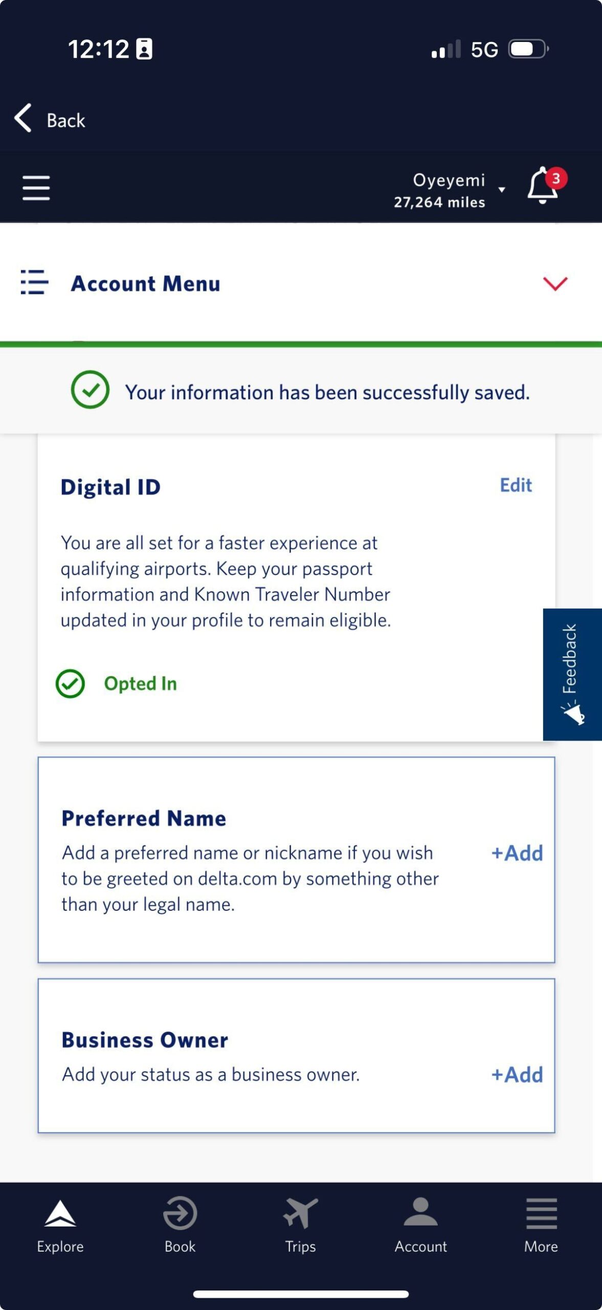 Delta Digital ID confirmation in the Delta app. DELTA