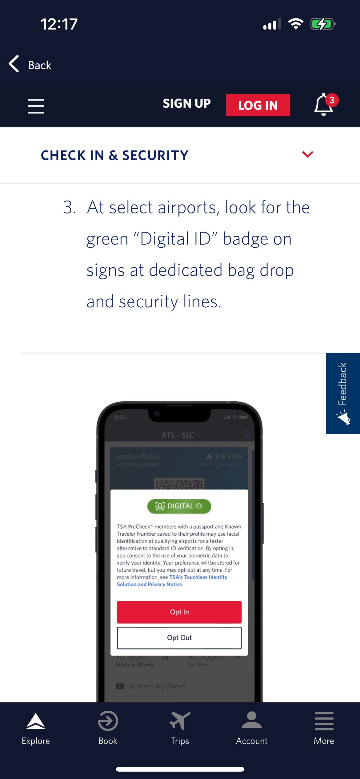 Delta Digital ID information in the Delta app. DELTA