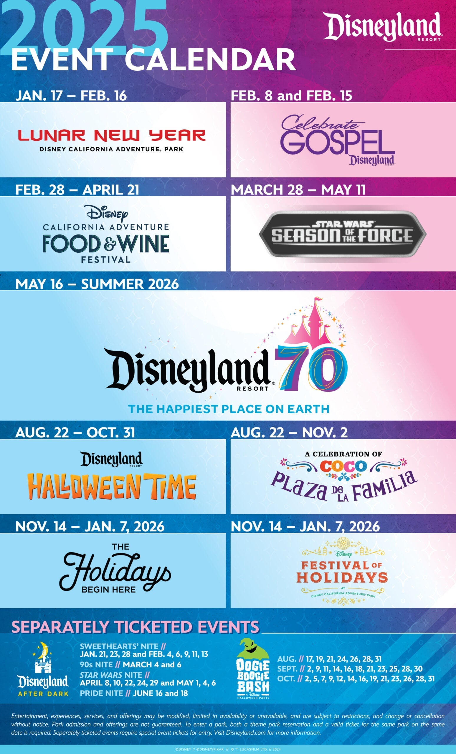 Disneyland Resort 2025 Seasonal Event Calendar