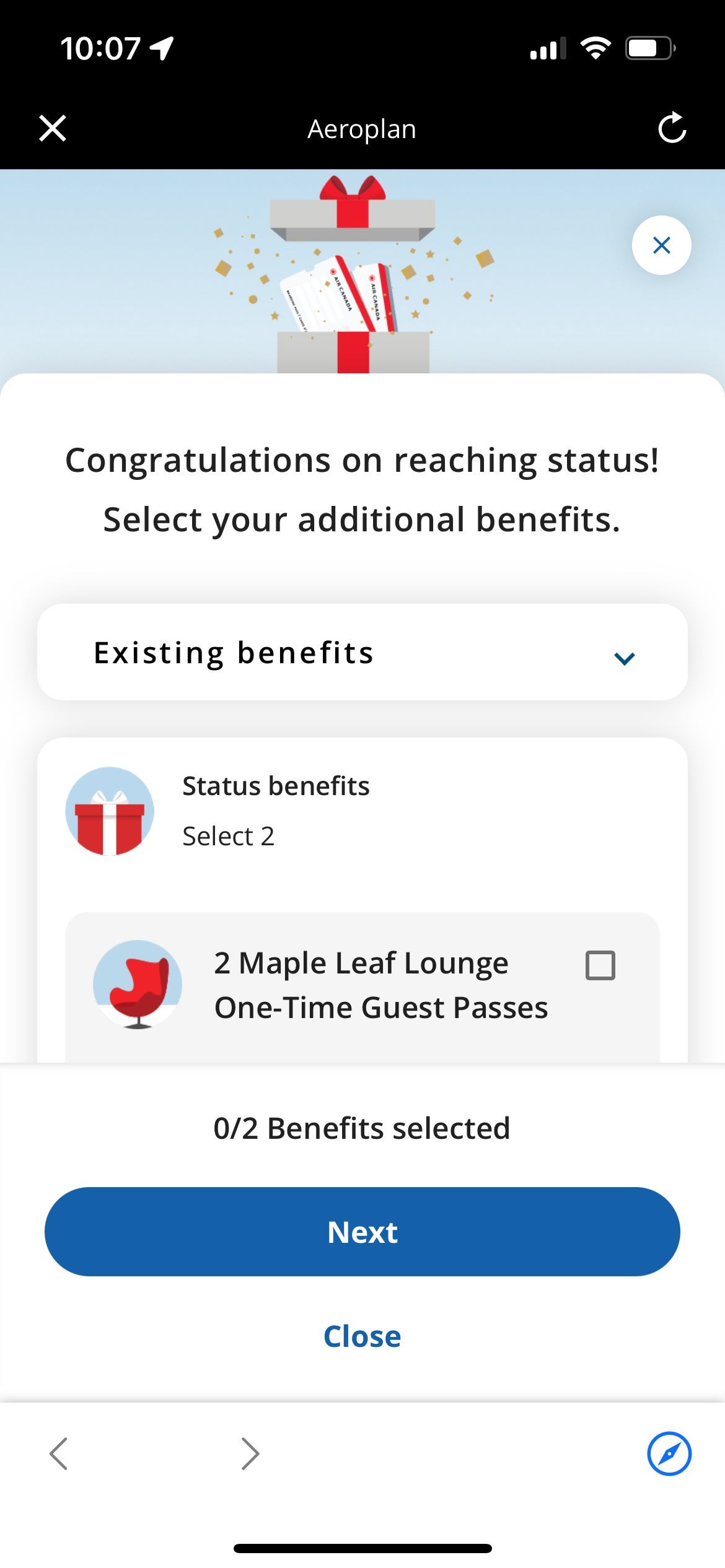Air Canada Aeroplan status benefits page. AIR CANADA