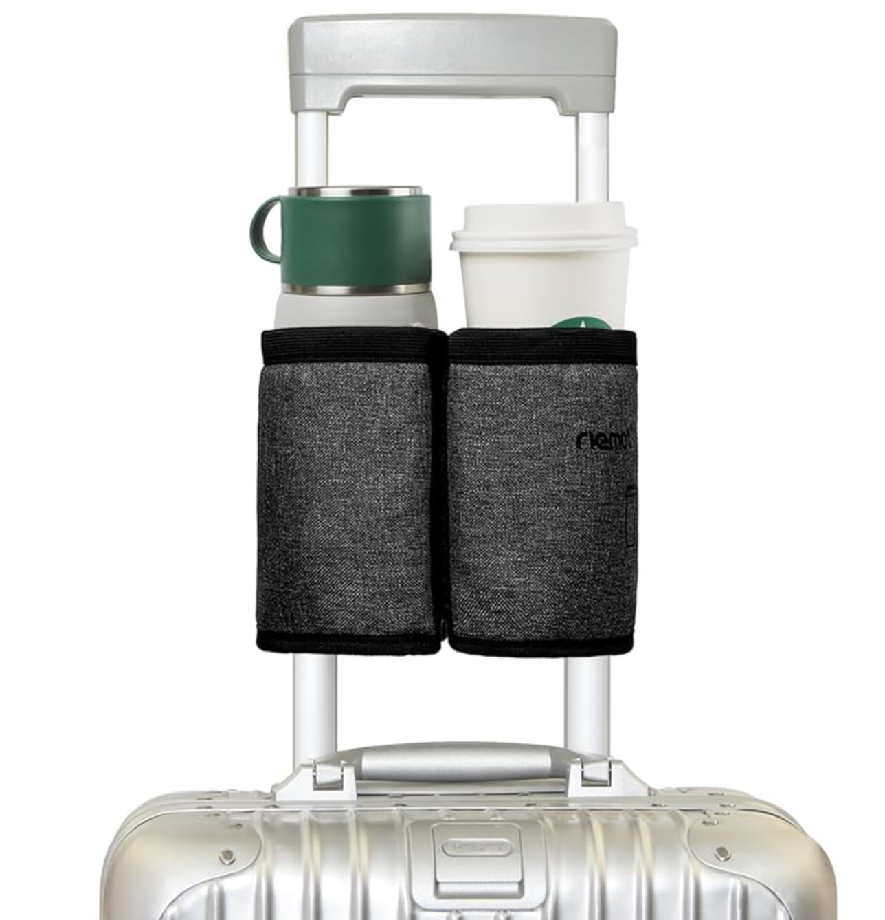 dual cupholder over carryon suitcase handle