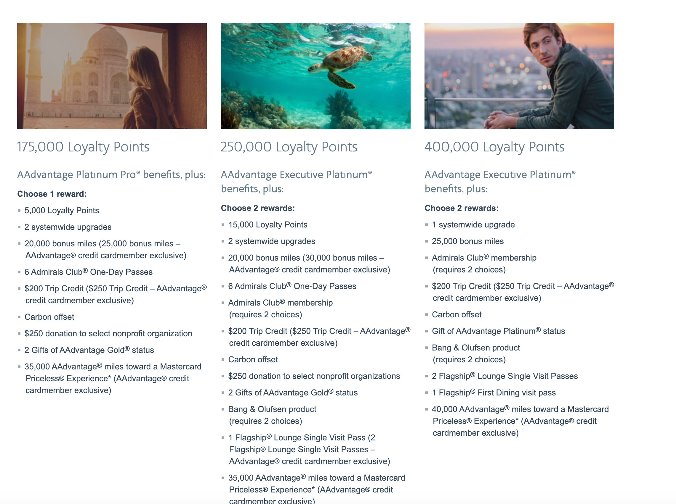 Loyalty Point Rewards page with choices.