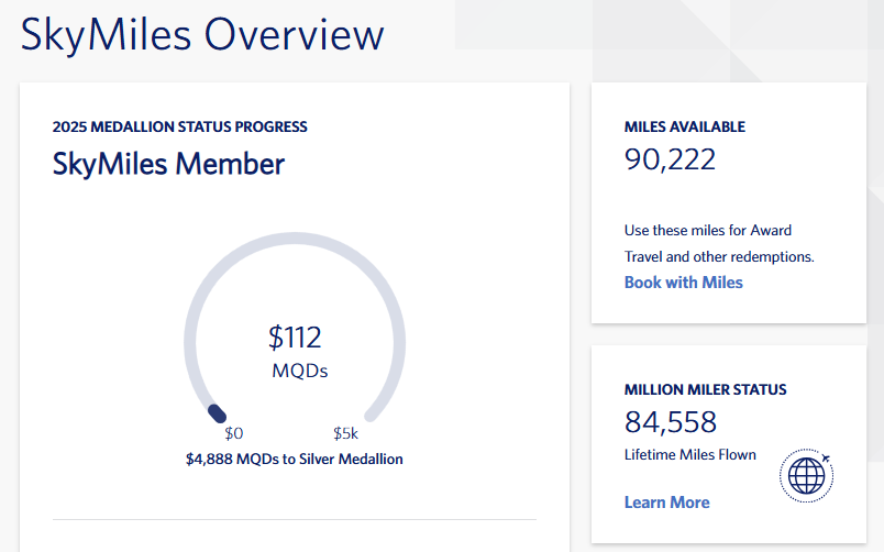 Delta lifetime miles toward Million Miler status