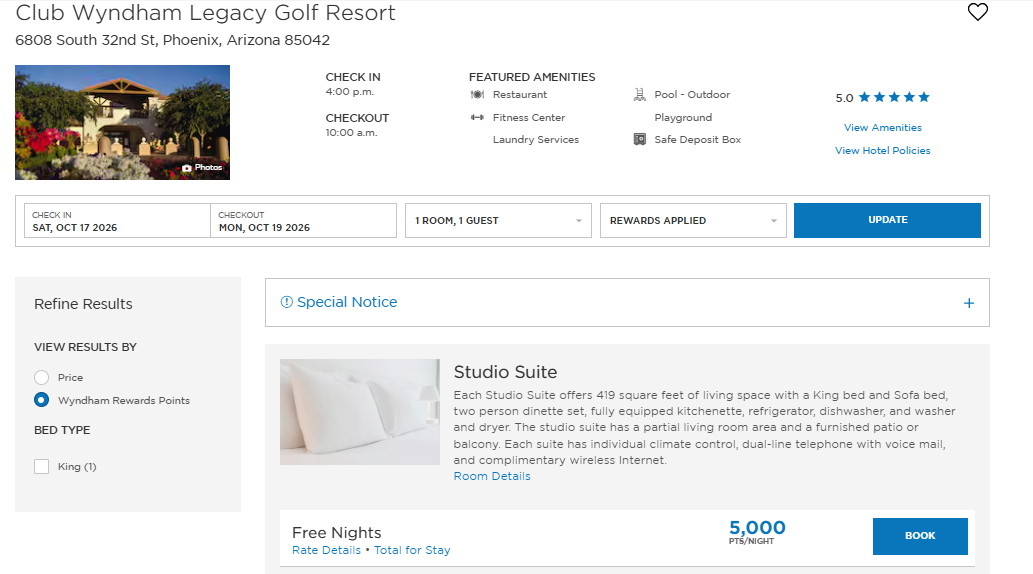 Wyndham 5,000-point night