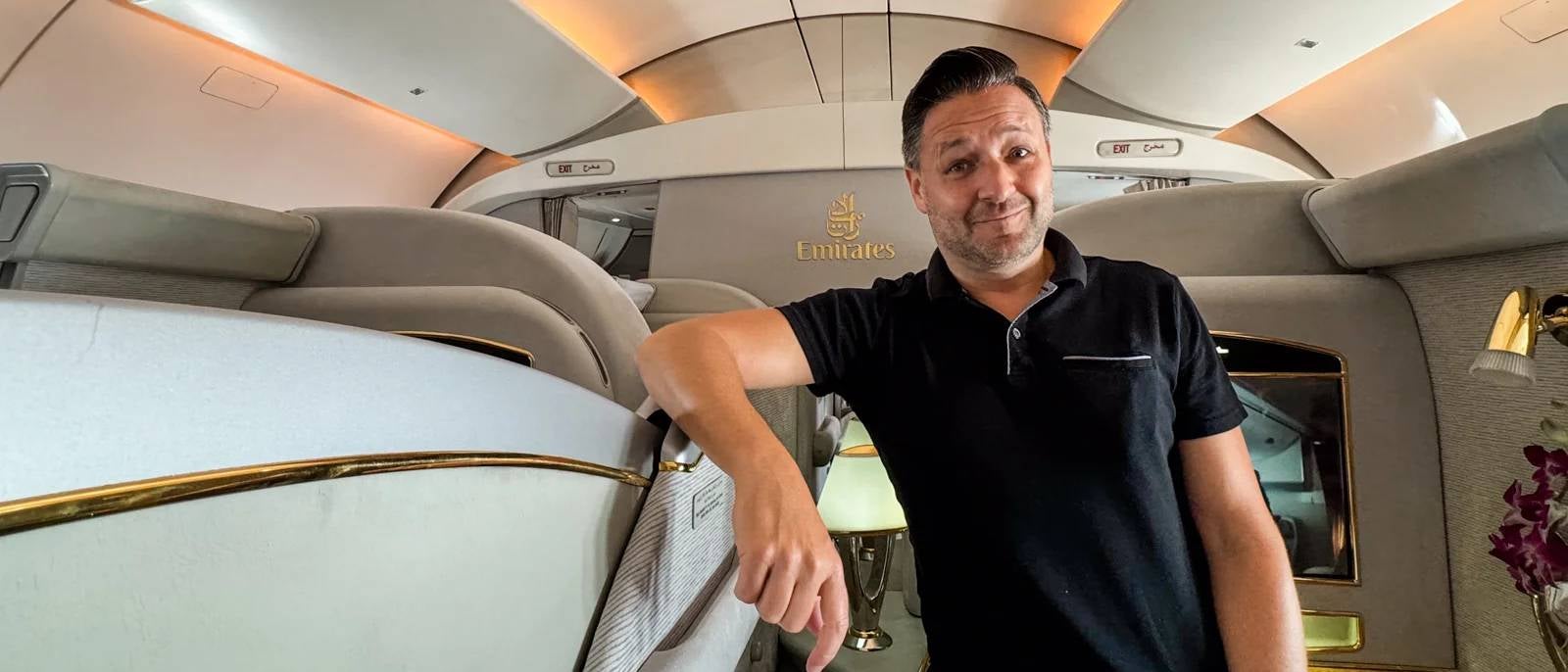Eric Rosen in Emirates first class cabin