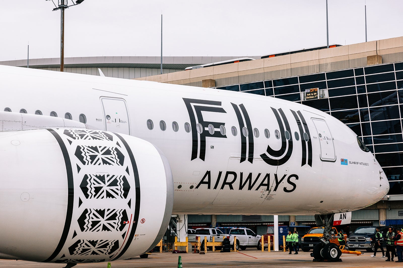 A Fiji Airways' Airbus A350 lands at Dallas Fort Worth International Airport on Dec. 11. 2024, as the carrier completes its inaugural flight between Fiji and DFW