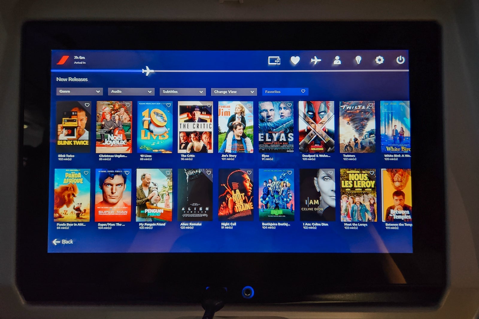 Air France economy seatback screen movie list