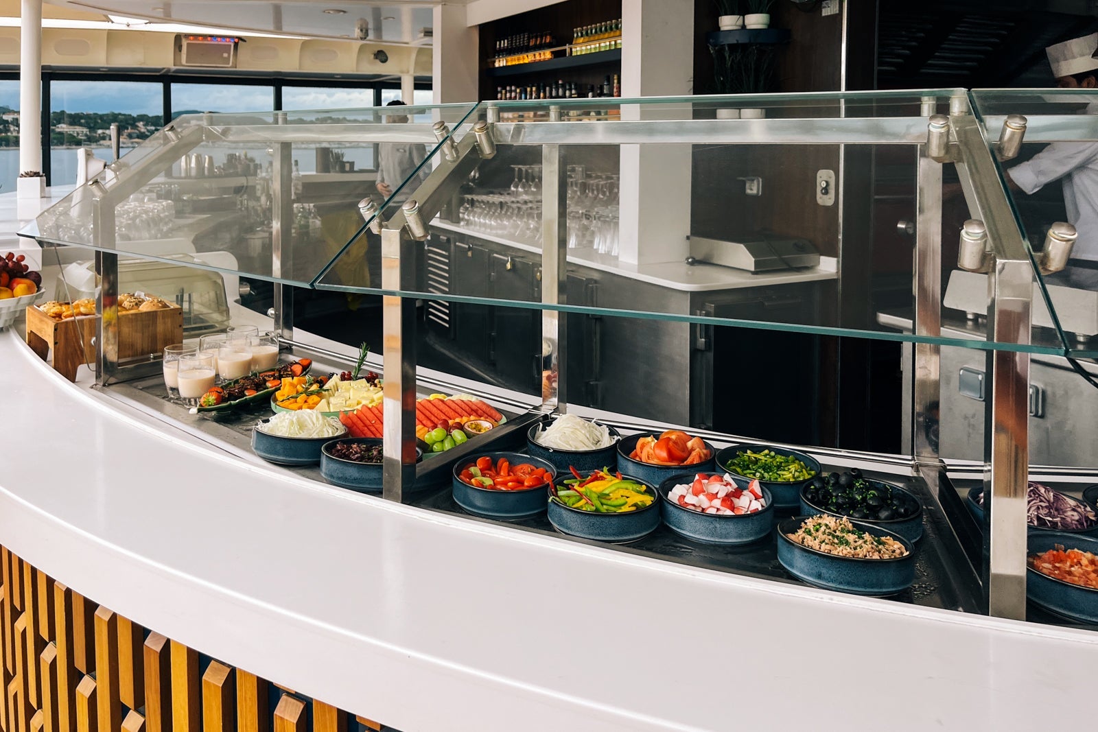 Outdoor buffet on small cruise ship