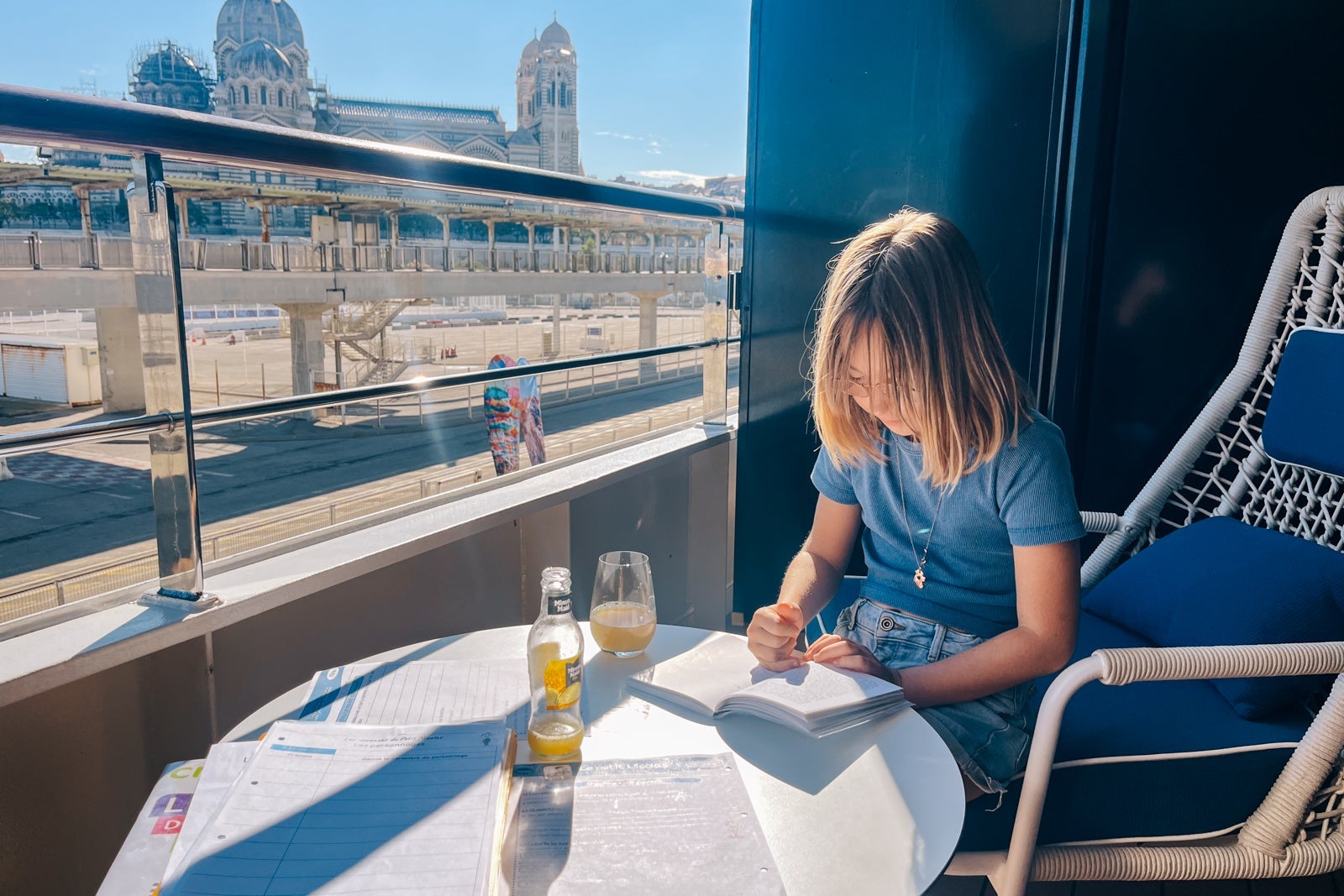 Girl on cruise ship balcony