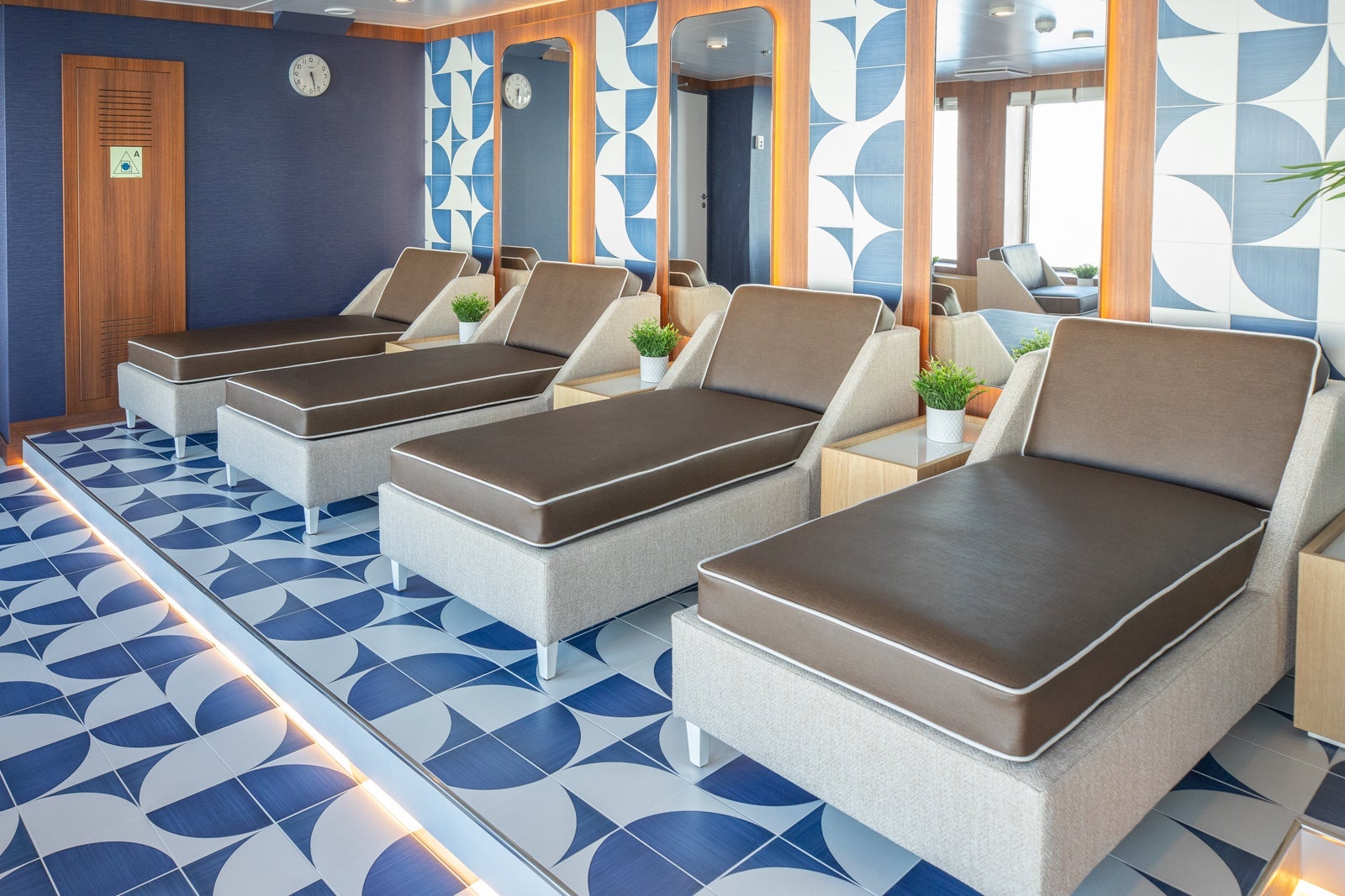 Lounge beds in cruise ship spa