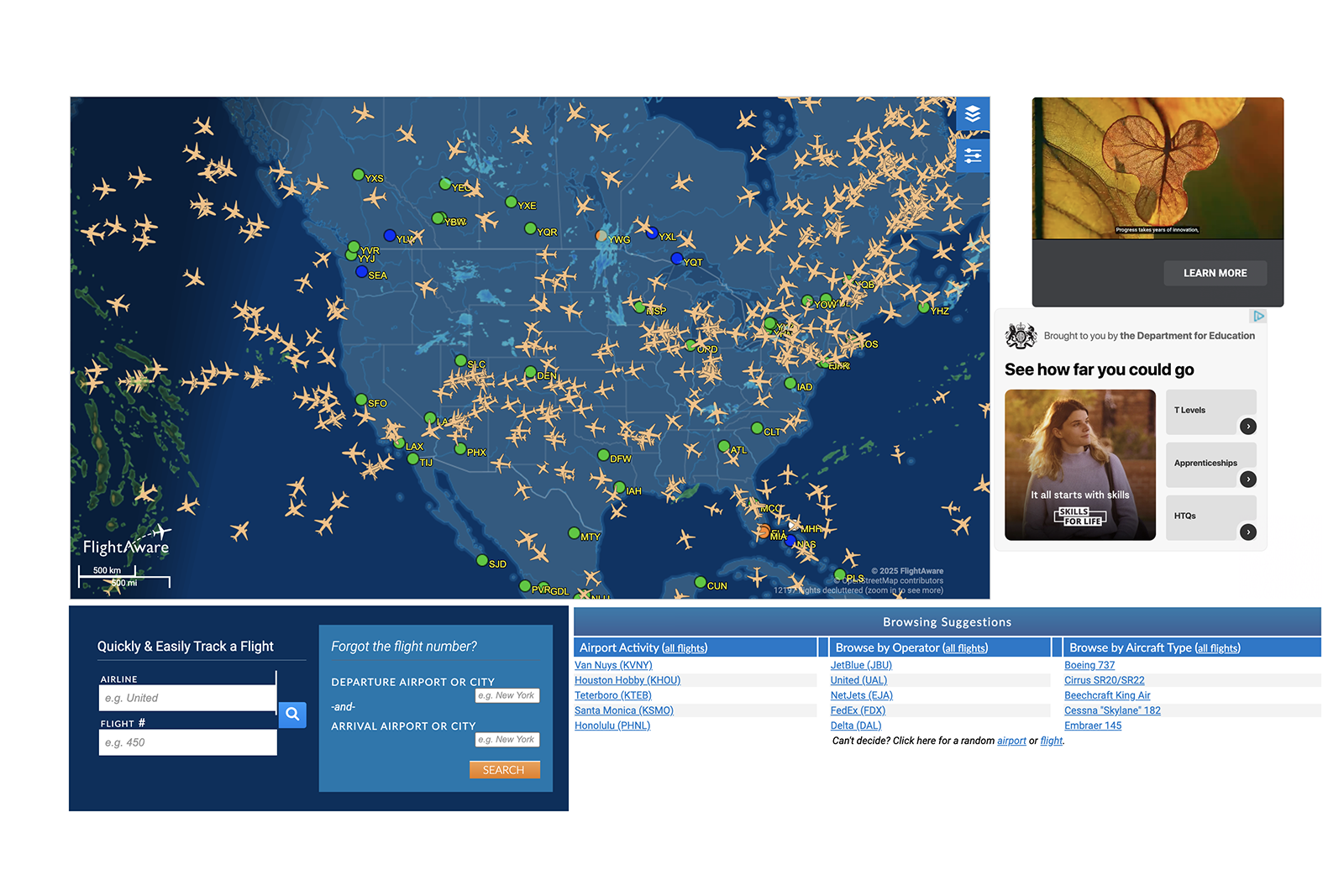 Flight Aware plane tracking page