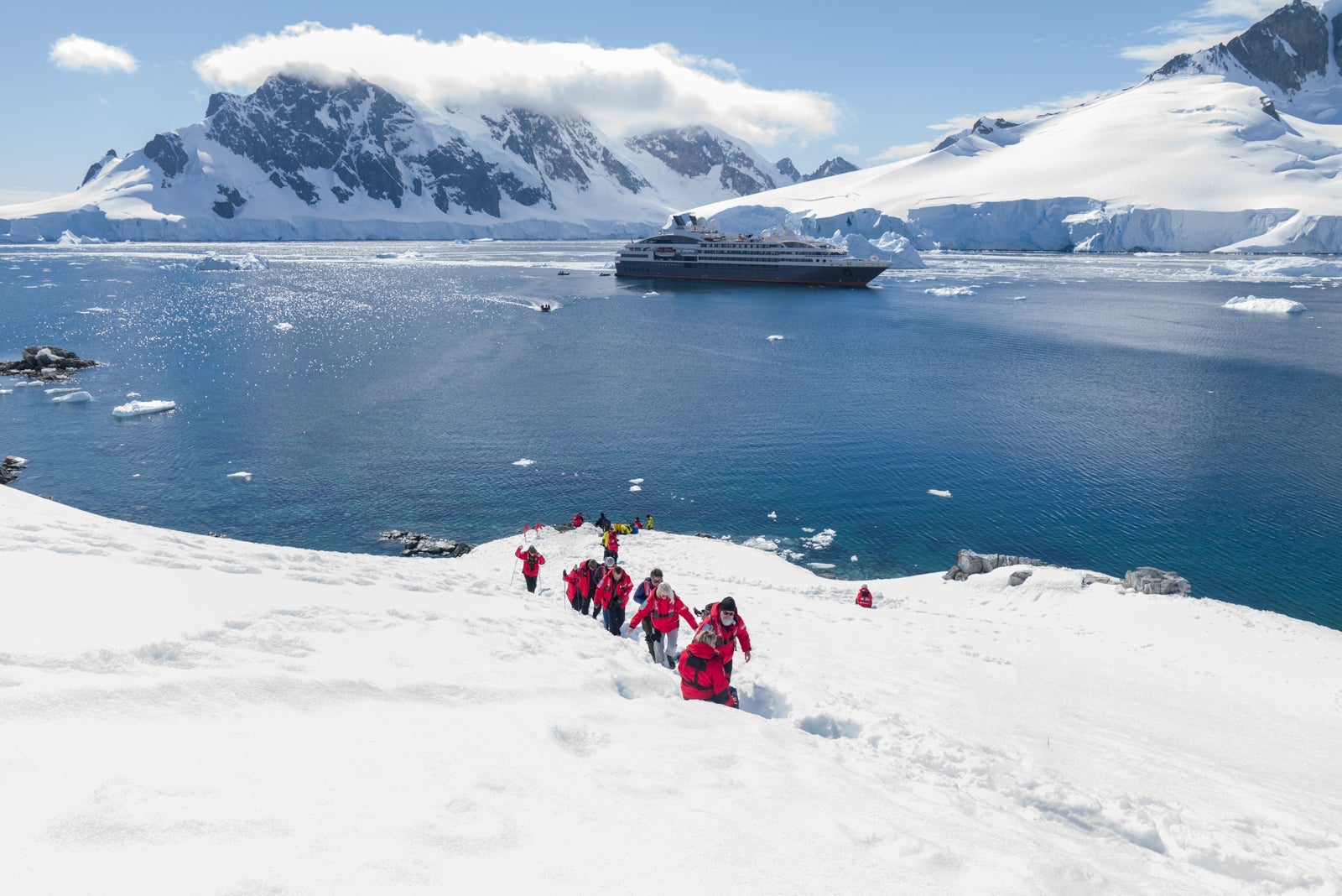 Ponant passengers hiking in Antarctica