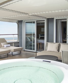 A private outdoor whirlpool that comes with a suite on Ponant's Le Bellot