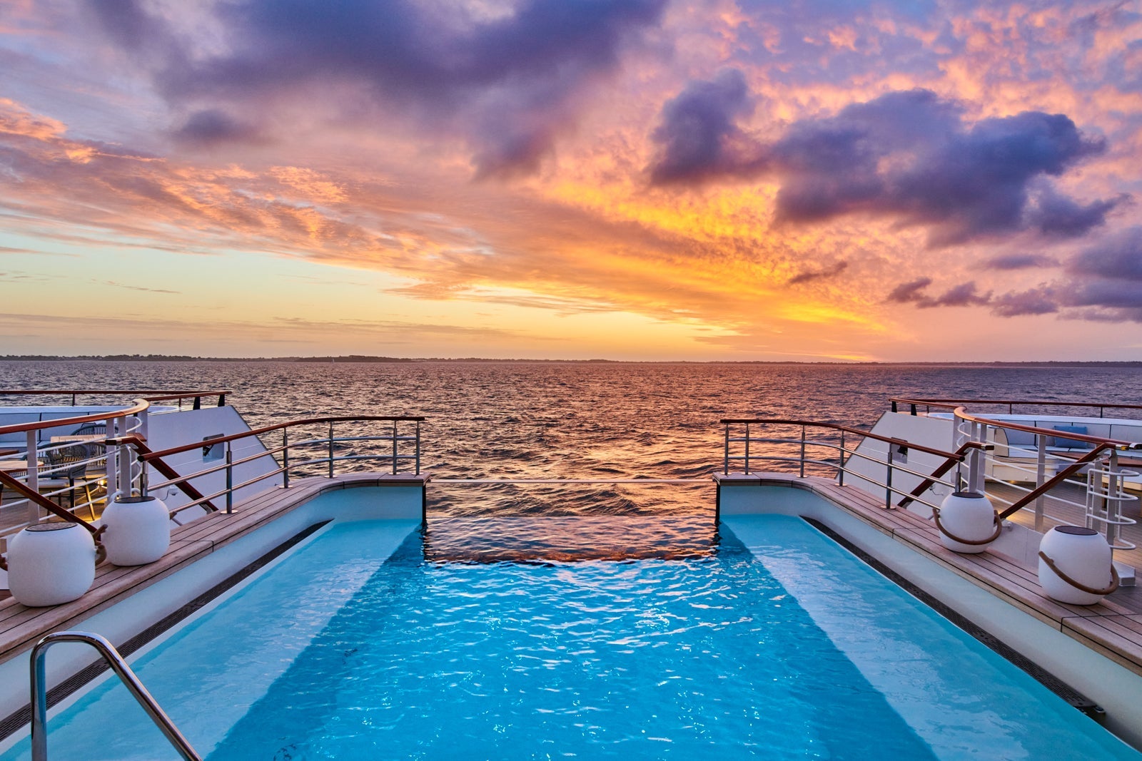 The outdoor pool on Le Jacques Cartier, one of Ponant's Explorer-class ships