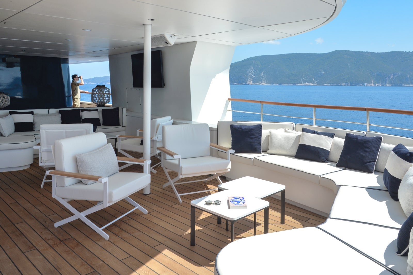 An outdoor lounge area on Le Ponant