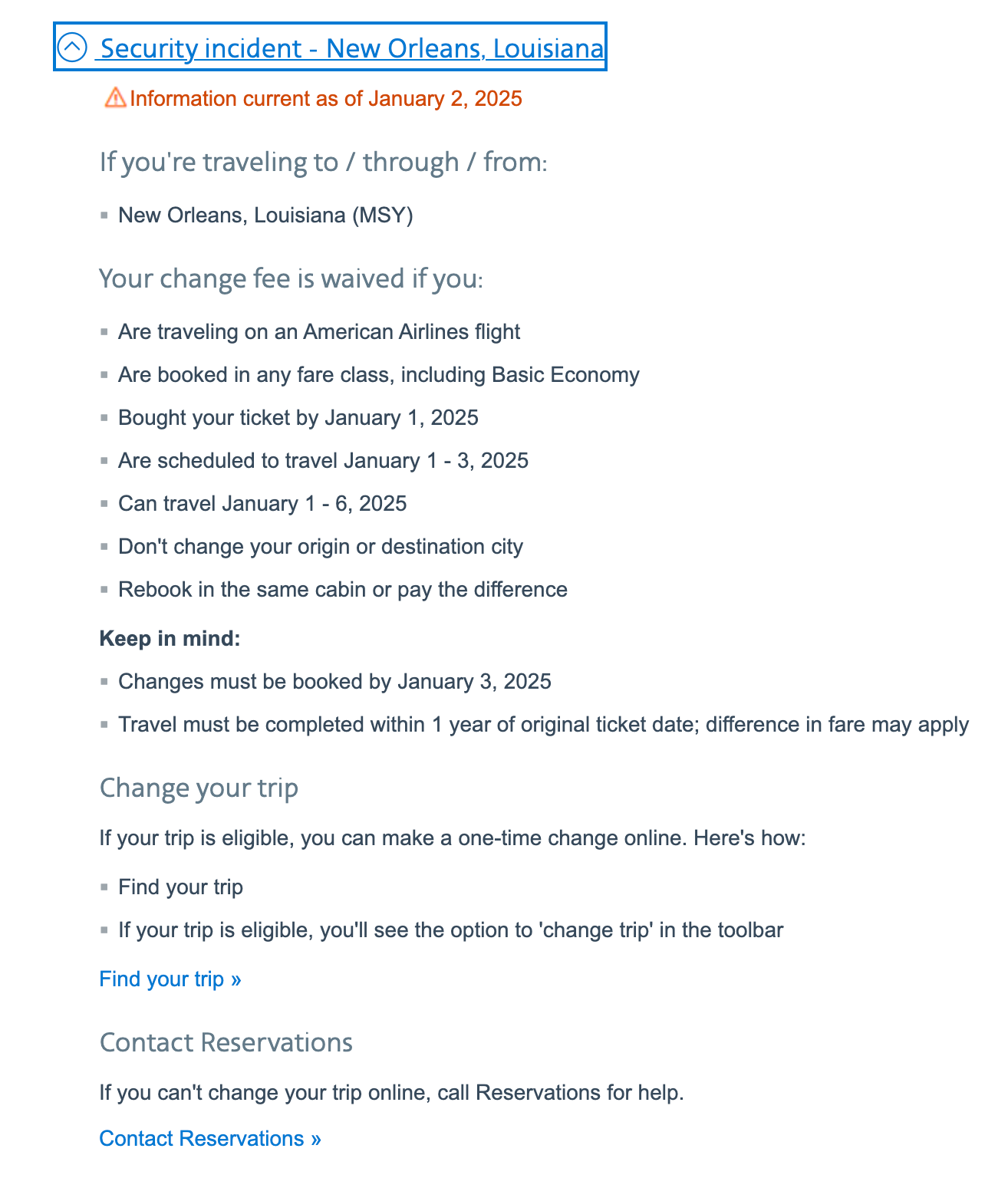 American Airlines travel waiver.