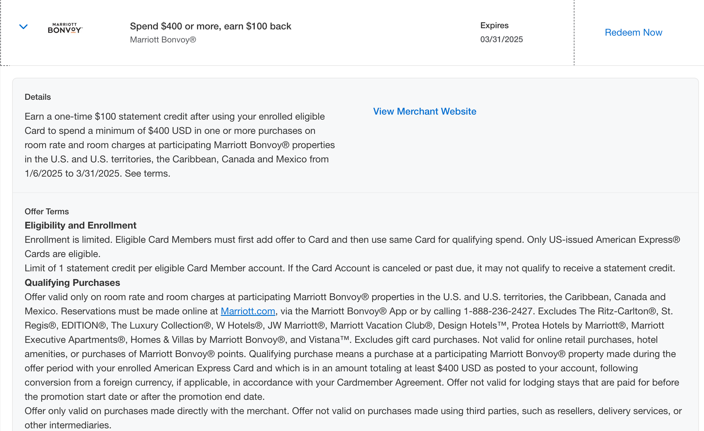 Marriott offers from American Express.