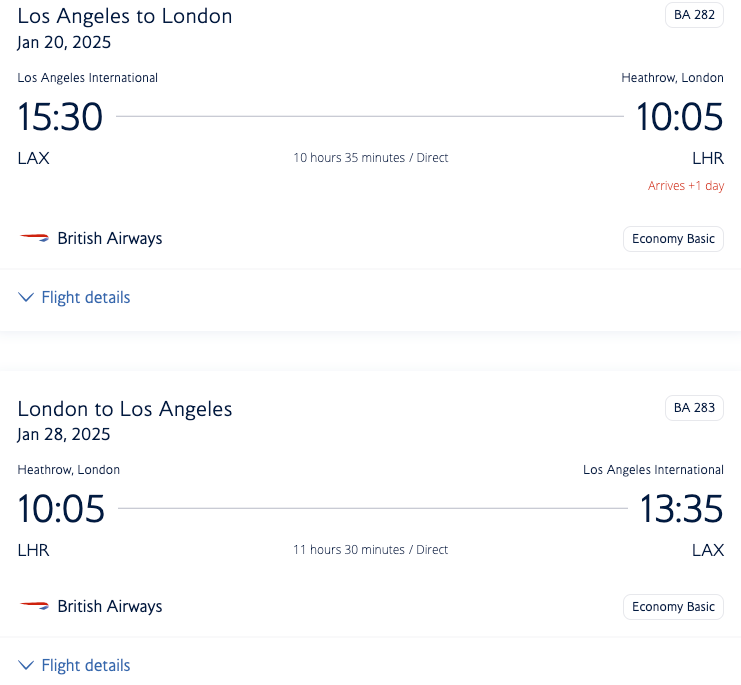 british airways website screenshot