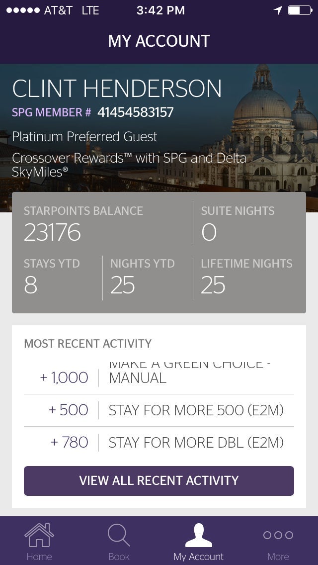 Starwood SPG Preferred Guest screenshot. CLINT HENDERSON/THE POINTS GUY