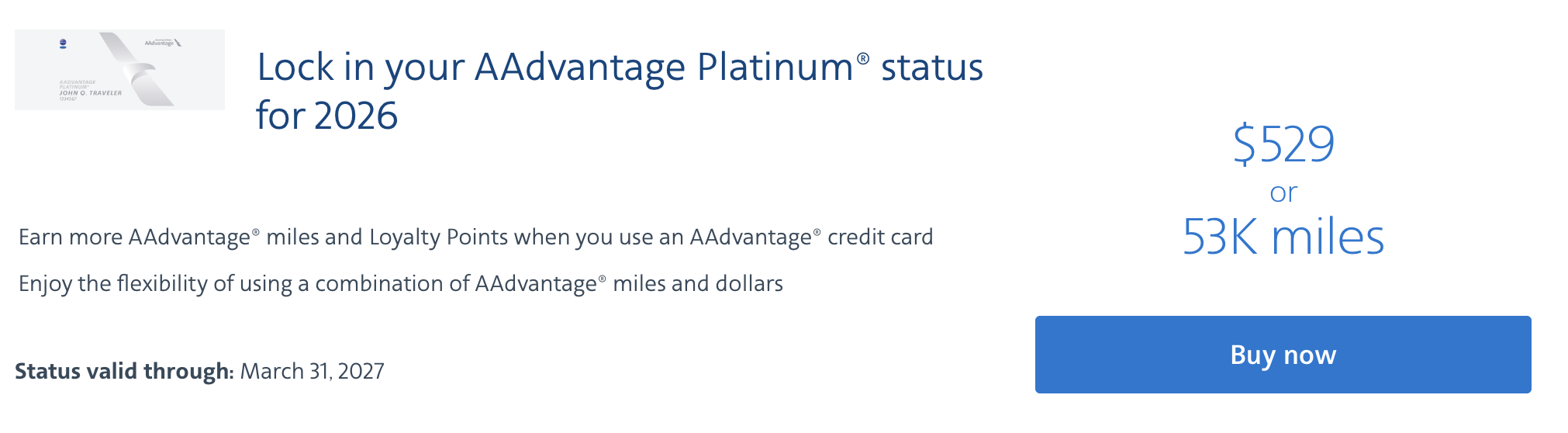 American Airlines status buy-up offer