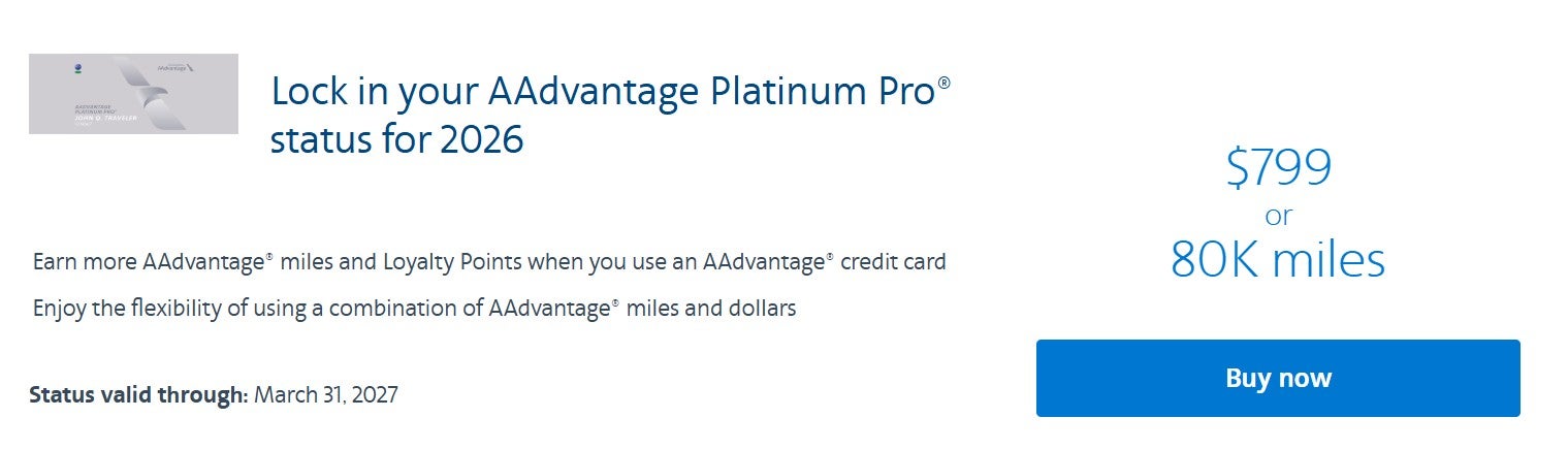 American Airlines status buy-up offer