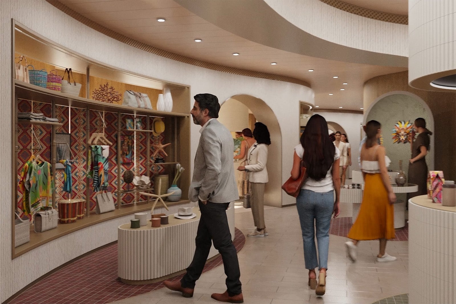Man perusing artisan wares in a cruise ship shop