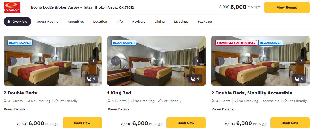 Choice hotel bookable for 6,000 points per night