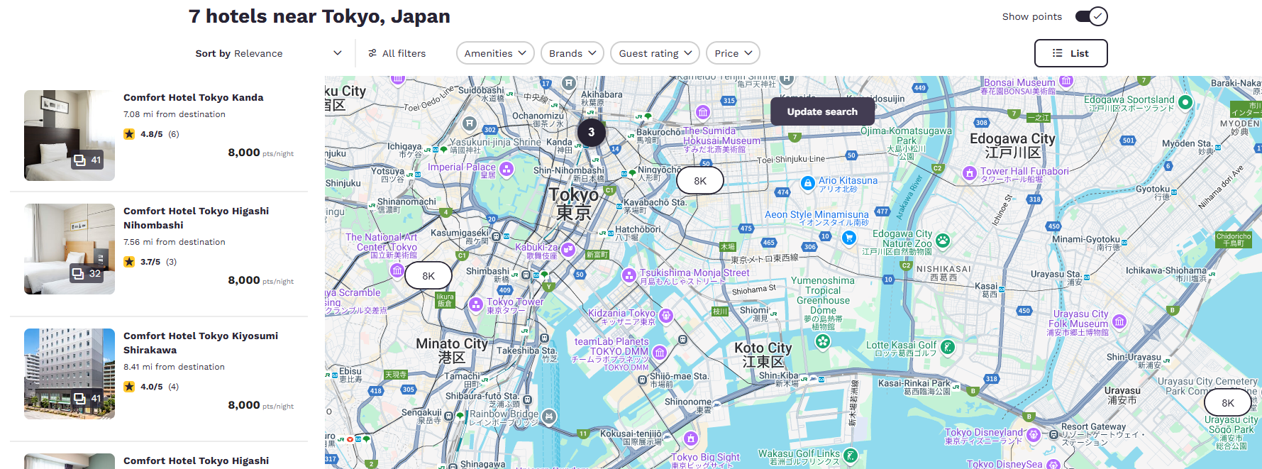 Choice award search in Tokyo