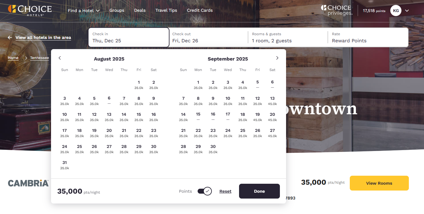 Choice award night pricing calendar