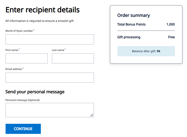 Process to gift Hyatt points to another member