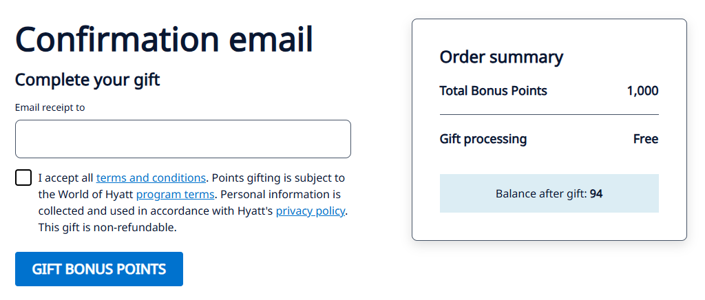 Process to gift Hyatt points to another member