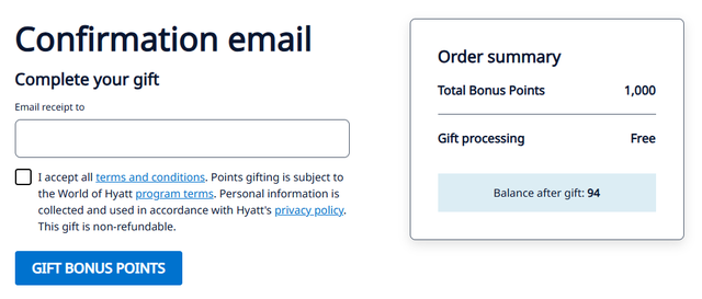 Process to gift Hyatt points to another member