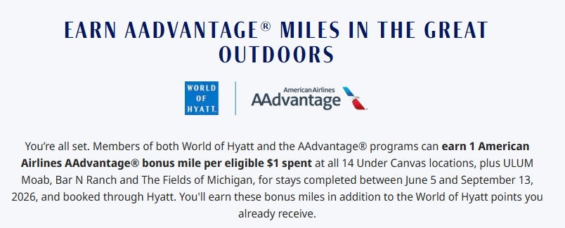 Earn American bonus miles on Under Canvas stays