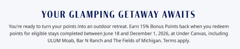 Hyatt promotion for redeeming points with Under Canvas