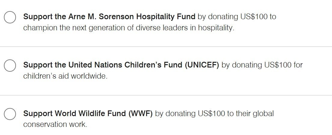 Marriott Choice Benefit donation options