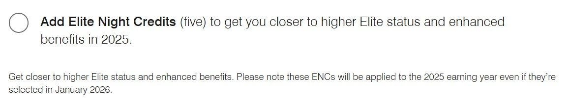 Marriott Choice Benefits elite night credits option