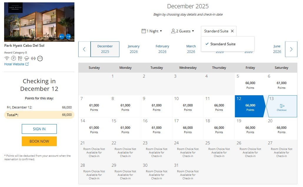 Park Hyatt Los Cabos award pricing