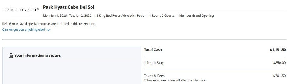 Park Hyatt Los Cabos pricing