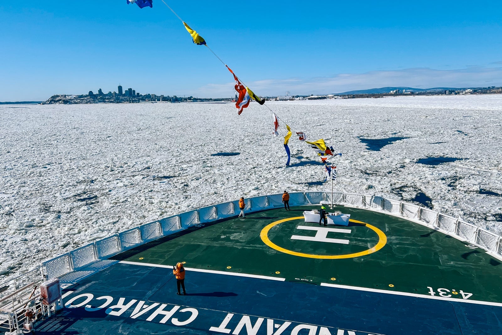 The Ponant icebreaker Le Commandant Charcot sailing into Quebec City