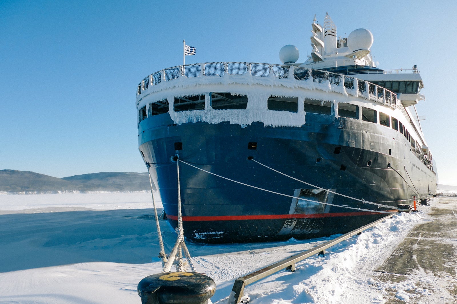 Le Commandant Charcot docked in Gaspe, Quebec