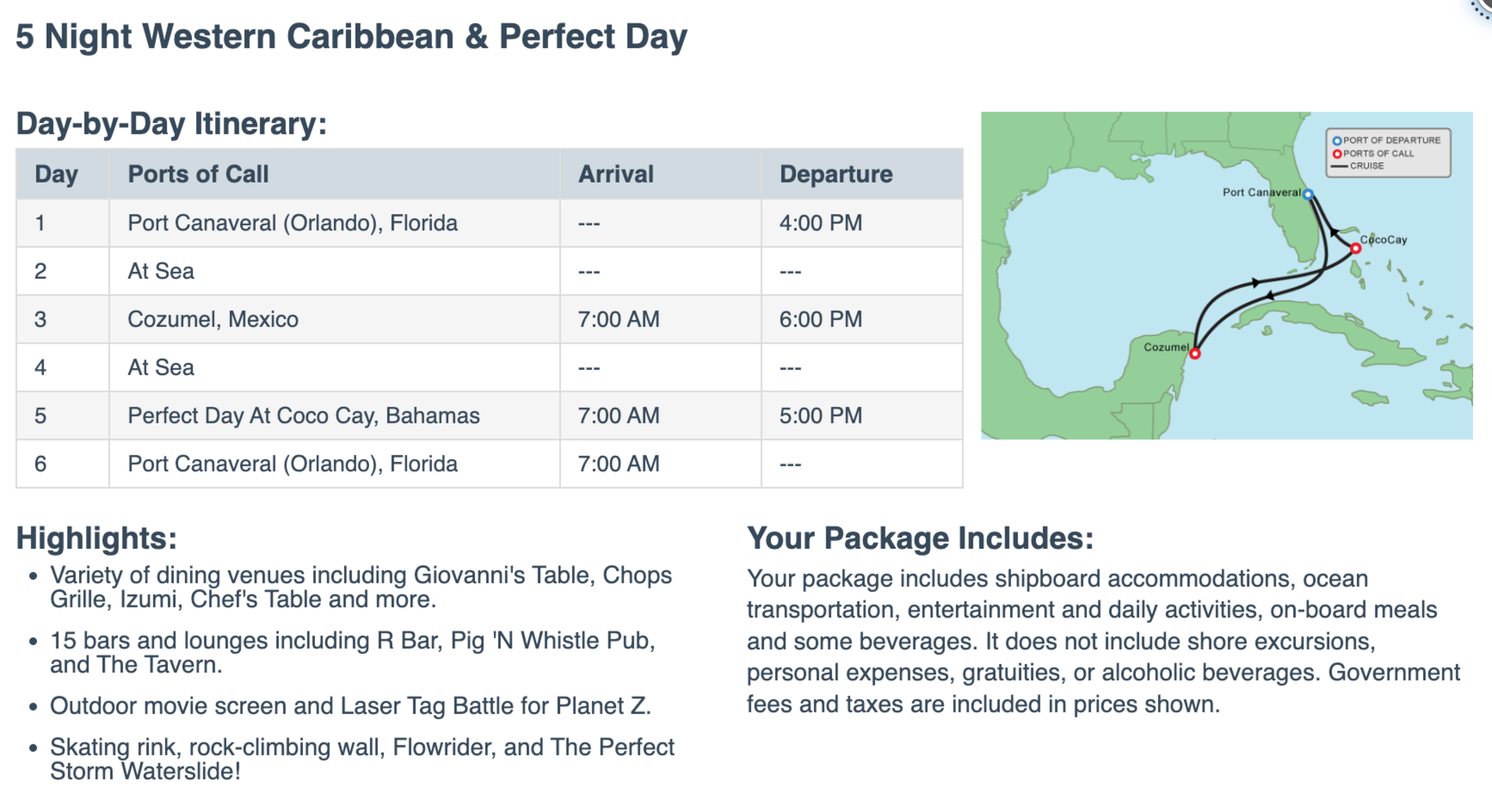 Cruise itinerary online booking site