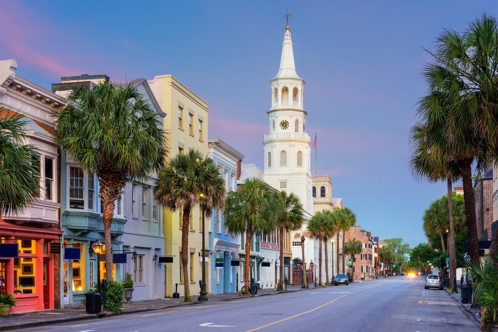 The colorful buildings of downtown Charleston, SC