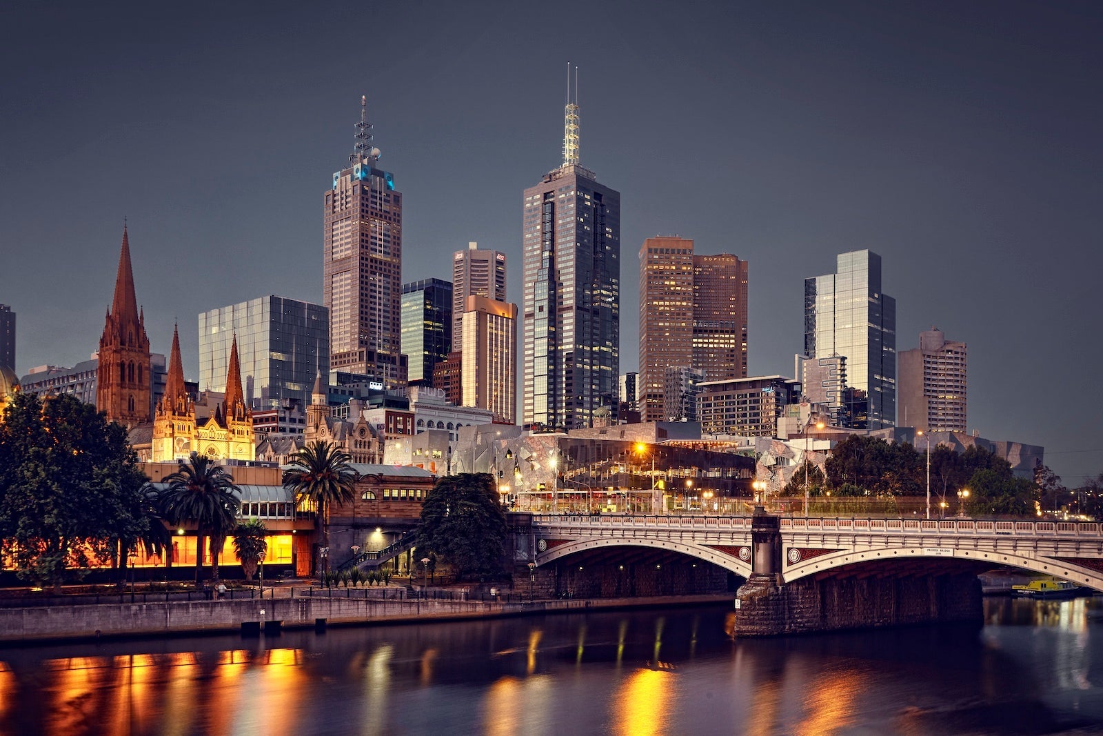 Melbourne, Australia downtown at night