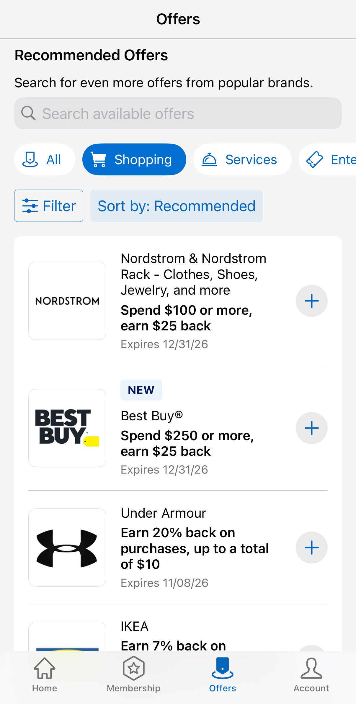 Screenshot showing Amex Offers on mobile.