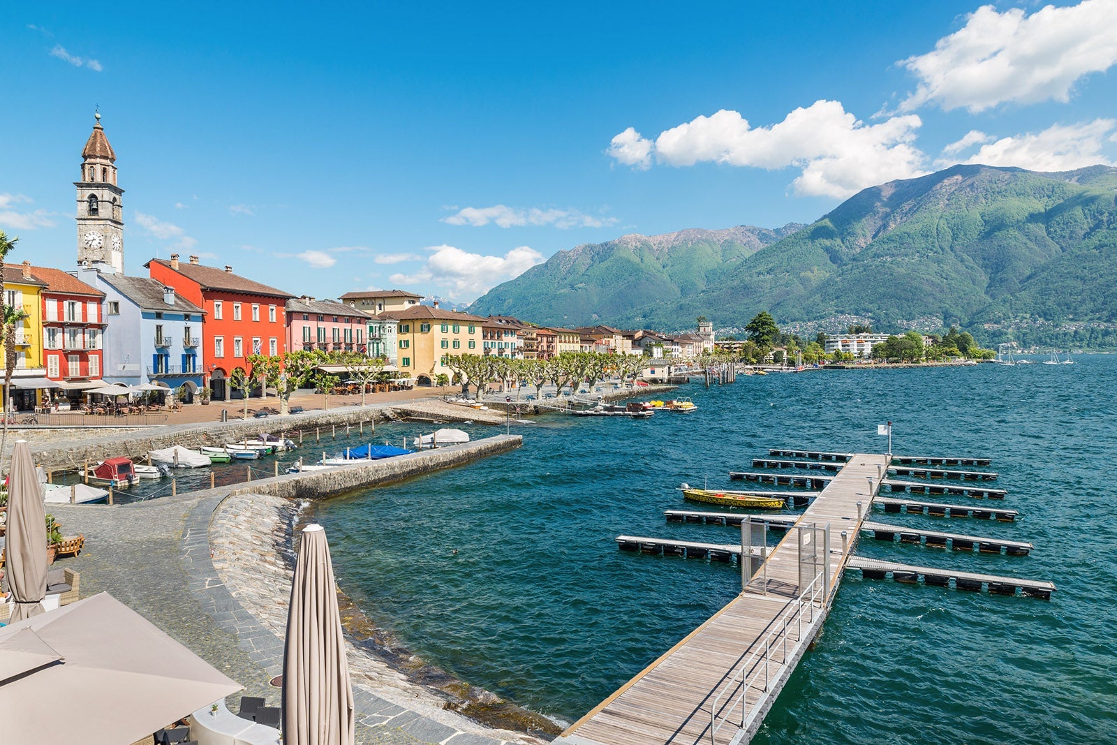 Lake Maggiore from lakeside promenade IN Ascona Switzerland